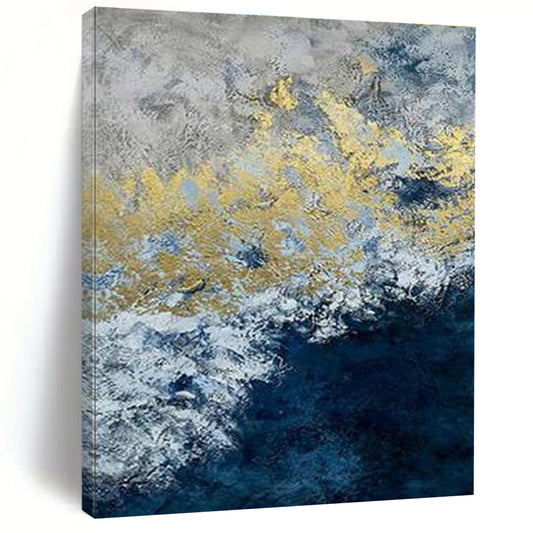 Gold and Blue Abstract Wave Art for Luxury Hotel Lobby & Art - Deco - style Lounge DLZ2249