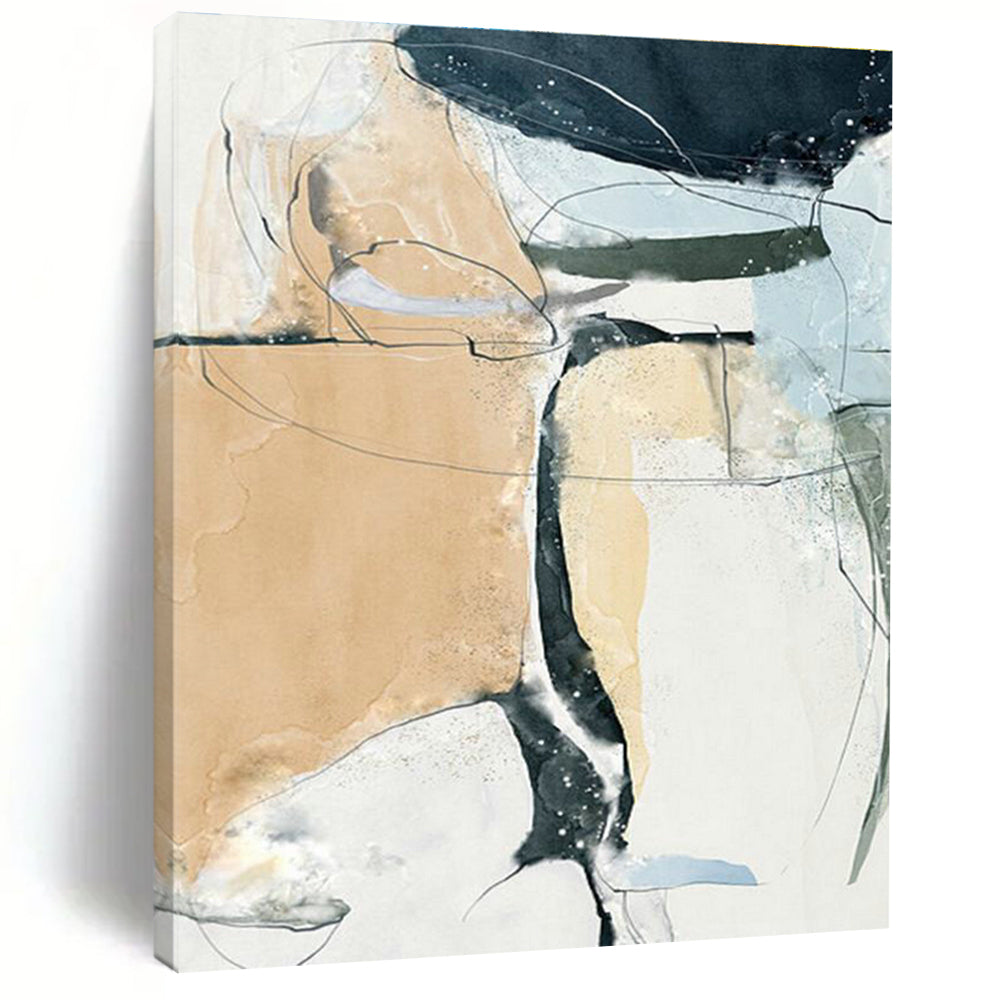 Beige and Blue Abstract Lines Art for Minimalist Living Room & Creative Studio DLZ2223