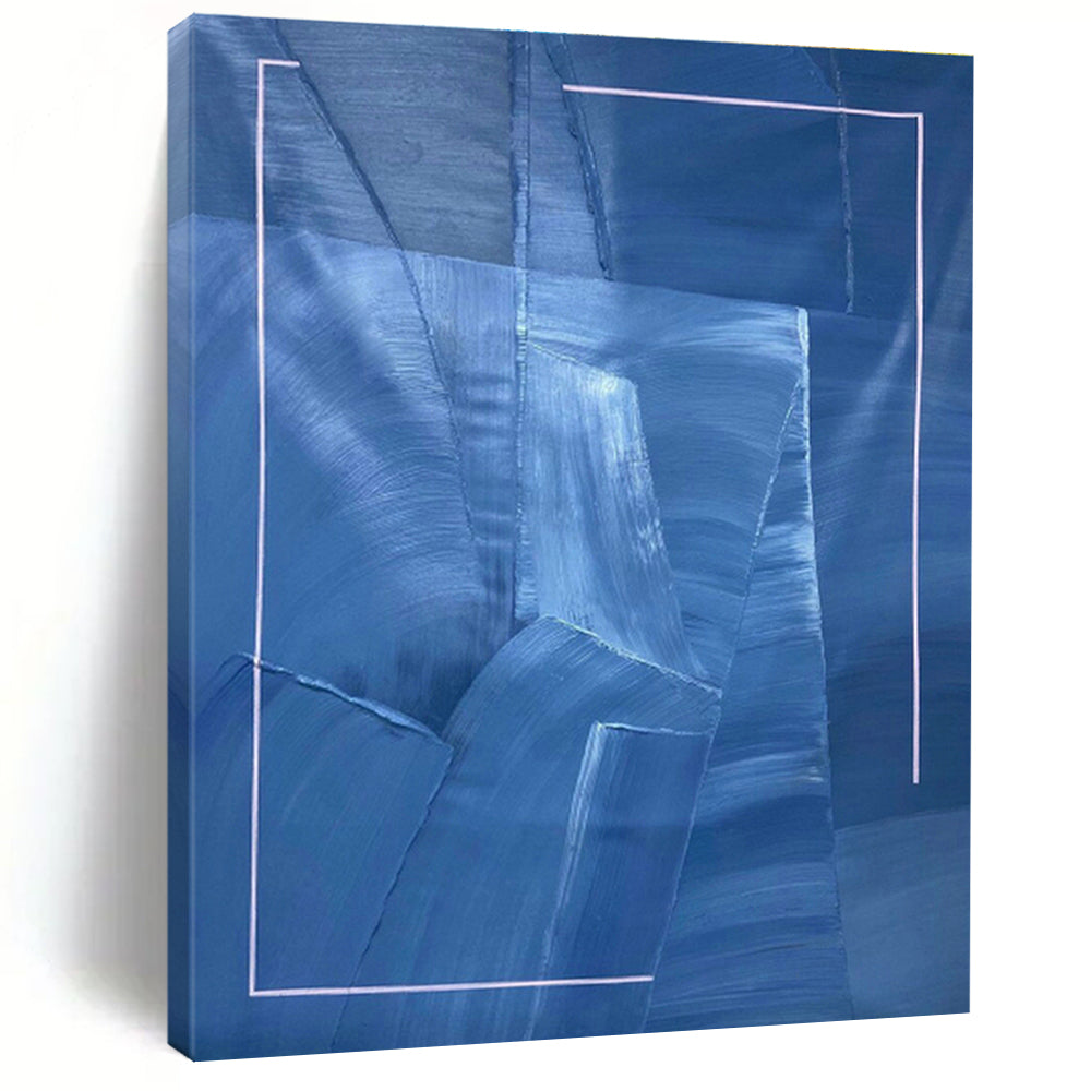 Blue and White Geometric Abstract Art for Coastal - Inspired Office & Scandinavian - Style Home DLZ0753
