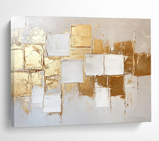 Gold and White Geometric Abstract Art for Luxury Hotel Suite & Upscale Art Gallery SC292