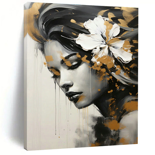 Gold - White Flower Female Portrait for Luxury Beauty Salon & Art - Inspired Home DLZ1822