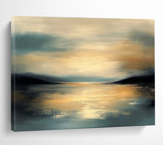 Golden Lake Sunset Art for Lakeside Villa & Luxury Living Room SC064