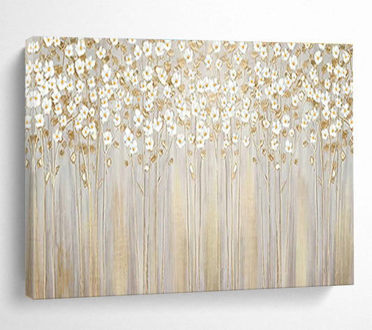 Gold - White Flower Mural Art for High - End Wedding Venue Backdrops DLZ3171