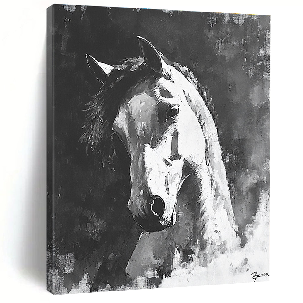 Monochrome Horse Portrait for Equestrian - Inspired Home & Rustic Study STSC290