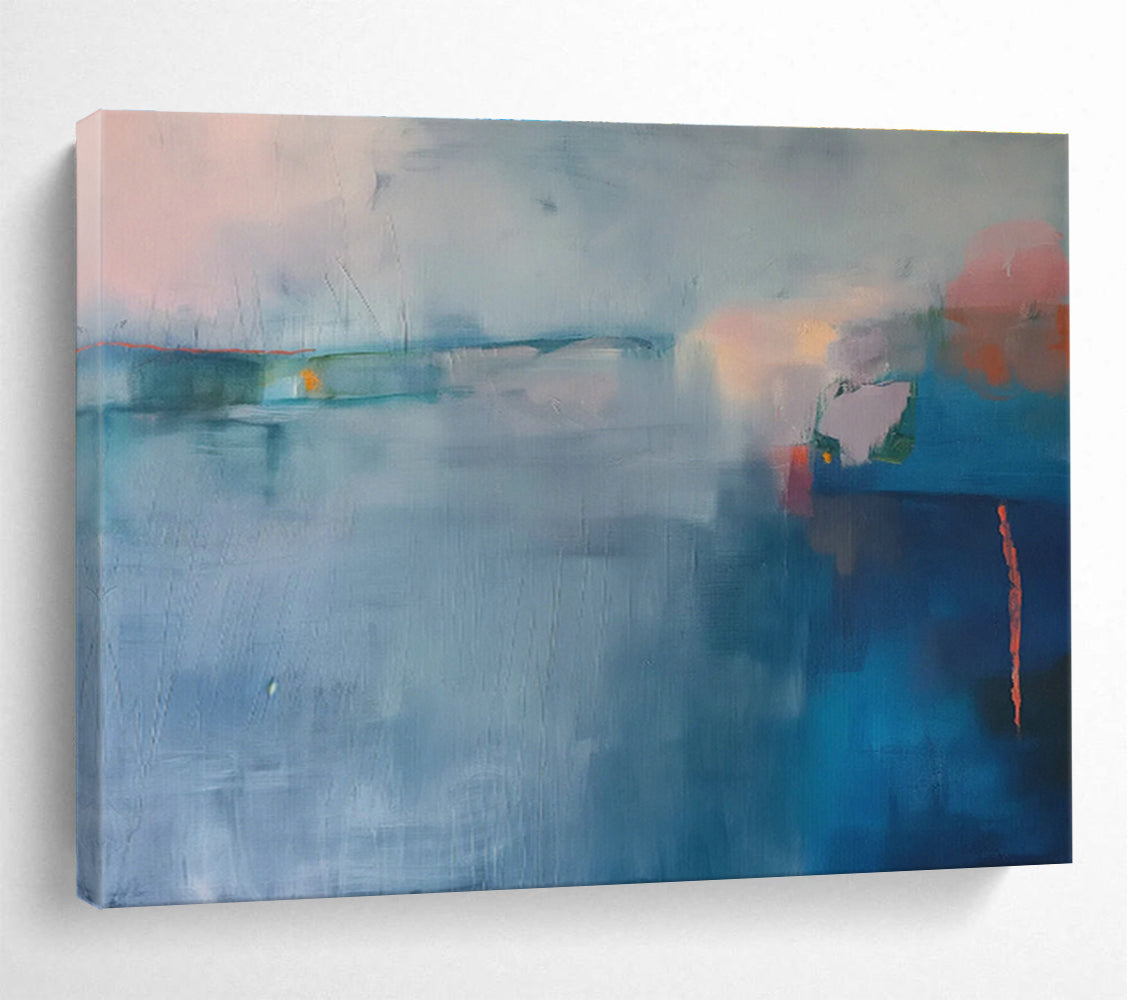Light - Blue Abstract Landscape Art for Coastal - Themed Guest Room DLZ2861
