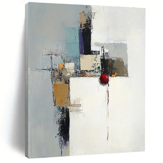 Mixed Media Abstract with Red Sphere for Contemporary Art Gallery & Eclectic Home STSC615