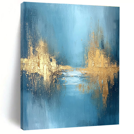 Blue - Gold Abstract Landscape Art for Bedroom & Luxury Hotel Room STSC723