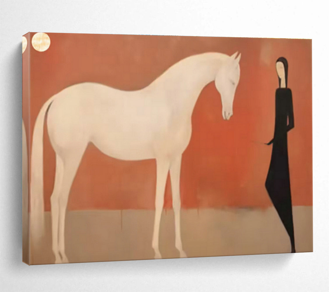 Ethereal White Horse & Figure Art for Serene Meditation Spaces DLZ3114