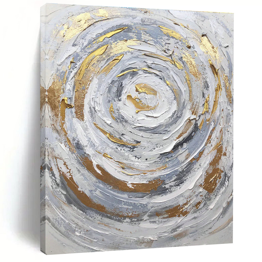 Silver - Gold Swirl Abstract Painting for Art Deco Living Room & High - End Spa DLZ1293