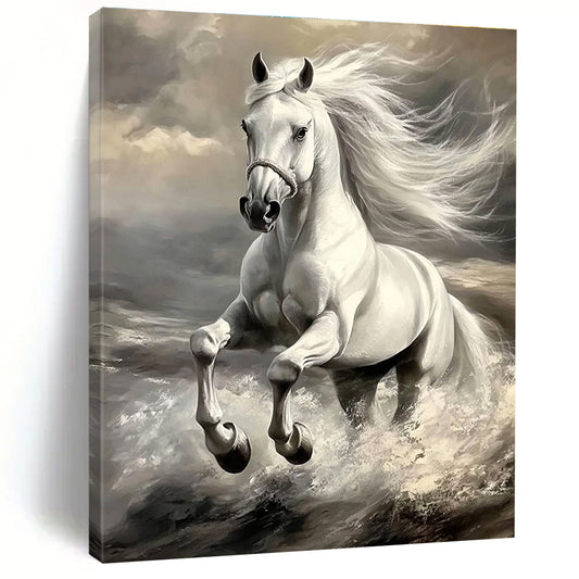 Galloping White Horse Art for Equestrian Home Study & Adventure - Themed Library STSC1053