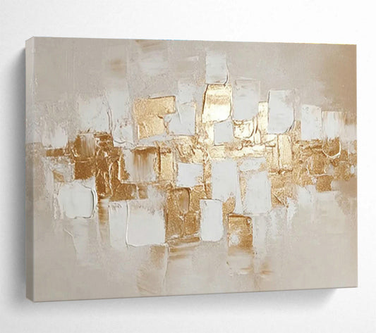 Gold - White Square Abstract Art for Elegant Dining Room DLZ2908