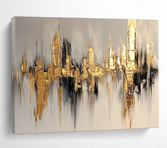 Golden City Skyline Art for Luxury Hotel Lobby & Modern Office Reception SC170