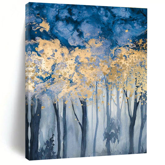 Golden - Blue Forest Art for Luxury Ski Lodge & Asian - Inspired Tea House DLZ0943
