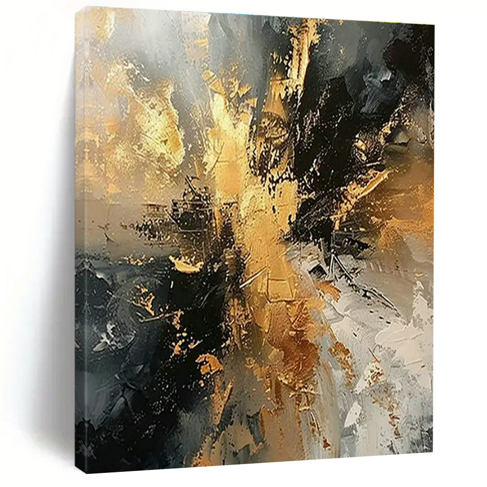 Gold - Gray - Black Abstract Art for Trendy City Bar & Corporate Executive Office DLZ1748