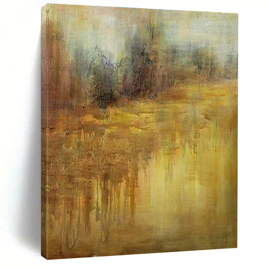 Golden Abstract Landscape Art for Luxury Hotel Lobby & Rustic Country Home DLZ1781