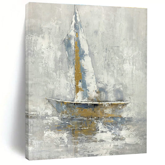 Gold - Silver - Grey Sailboat Art for Living Room & Study DLZ0470