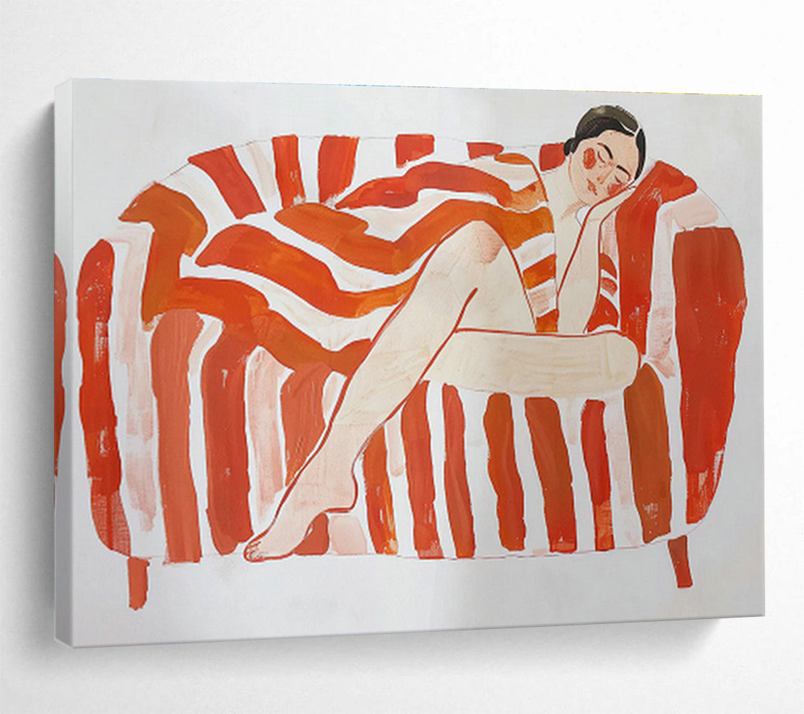 Orange - Stripe Sofa Resting Figure Art for Mid - Century Modern Living Rooms DLZ2610