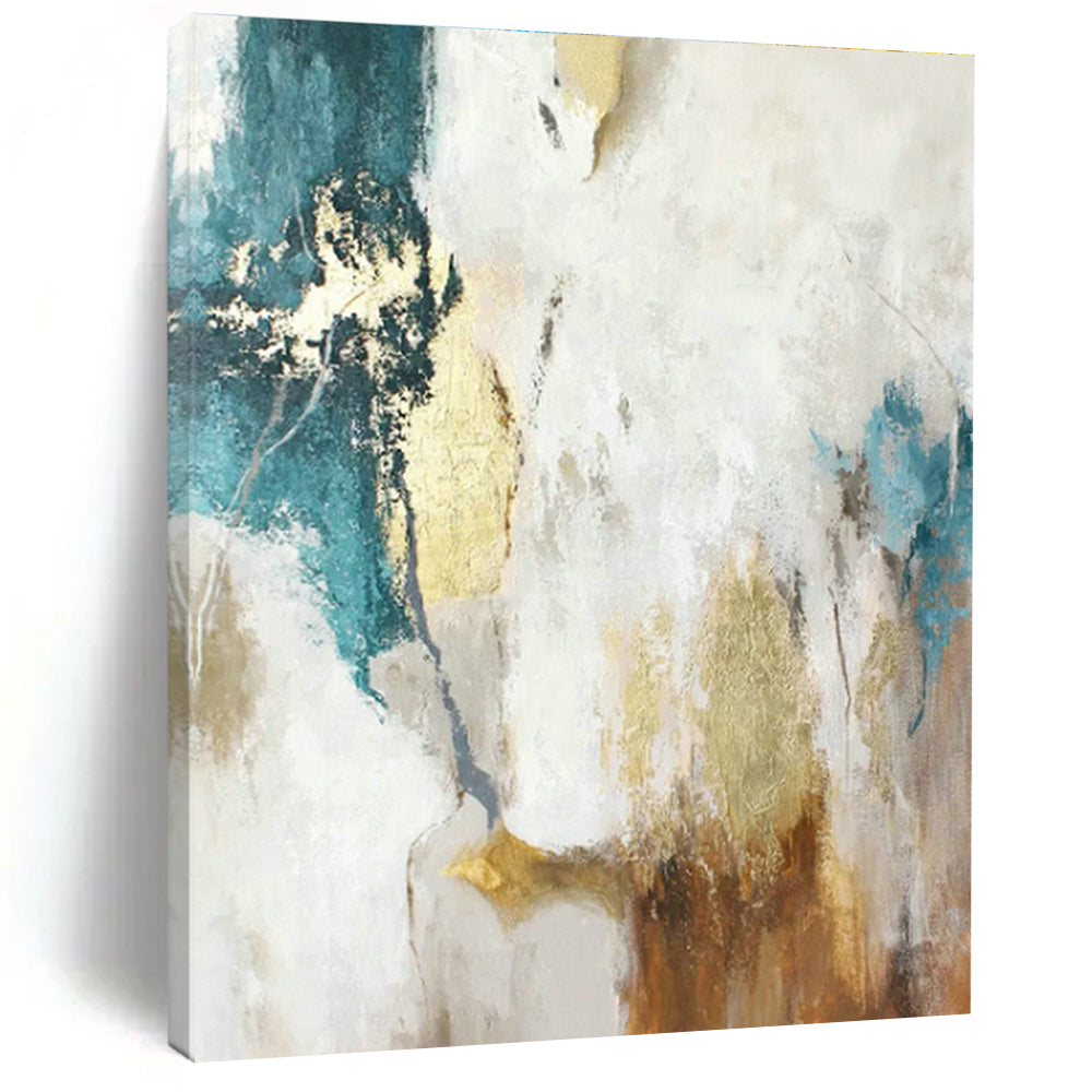 White & Gold Abstract Texture Art for Coastal Villa Bedroom & High - End Spa DLZ1021