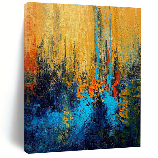 Golden - Yellow - Blue Abstract Art for Luxury Hotel Lobby Lounge Areas DLZ0026