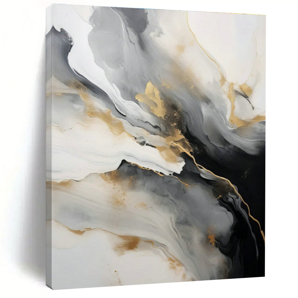Gold - Gray Ink Abstract Art for Modern Art Lounge & Sophisticated Hotel Lobby DLZ0729