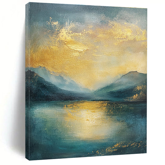 Golden Mountain Lake Art for Living Room & Hotel Lobby STSC081