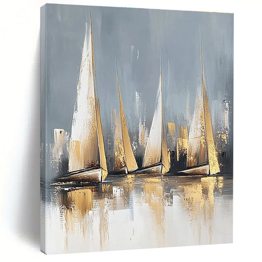 Golden Sailboats on Gray for Luxury Yacht Club & Modern Living Room STSC460