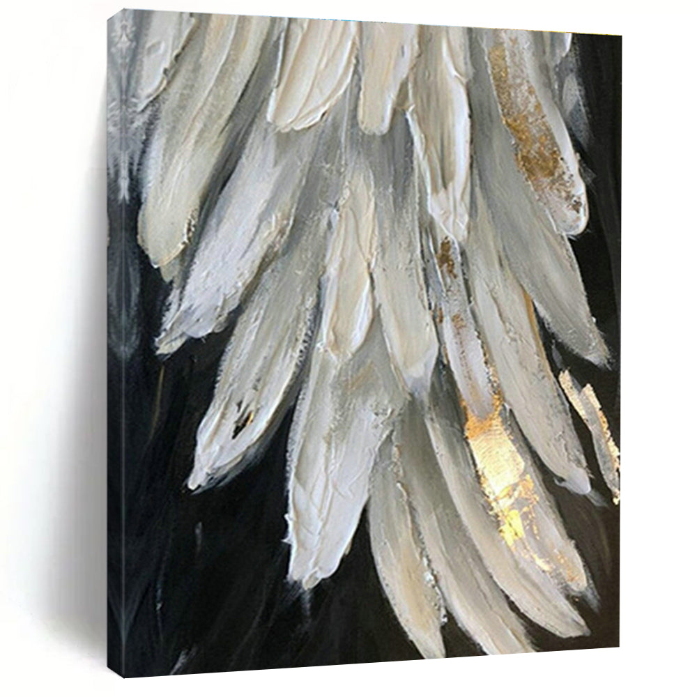 Gold - Accented White Feather Art for Bridal Suite & Luxury Bedroom DLZ0671