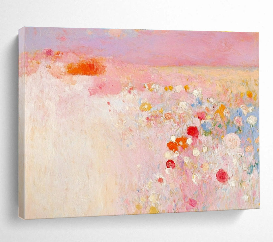 Pink Flower Field Abstract Art for Romantic Wedding Venue & Feminine Bedroom SC350