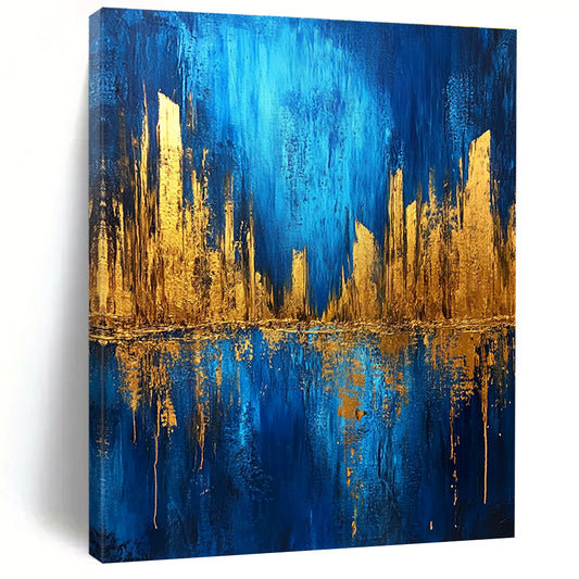 Blue and Gold Cityscape for Modern Living Room & Travel - Lover’s Lounge STSC578