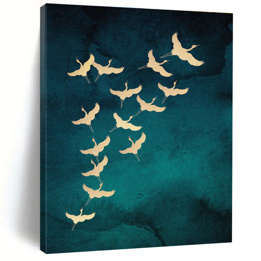 Golden Cranes in Flight Art for Living Room & Bedroom DLZ0389