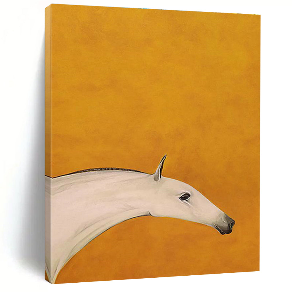 White Horse on Yellow Art for Equestrian Estate Living Room & Art - Elegant Home DLZ2127