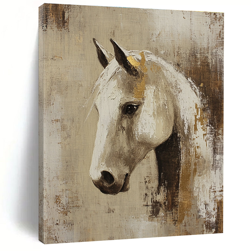 Elegant White Horse with Gold Accents Art for Equestrian Club Lounge & Sophisticated Living Room STSC143