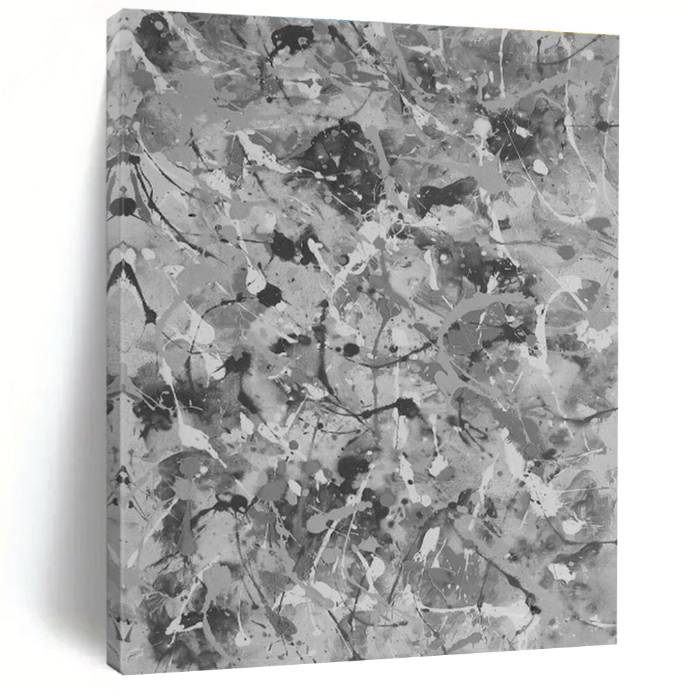 Gray - White Splatter Abstract Art for Industrial - Style Loft & Modern Art Studio DLZ0779