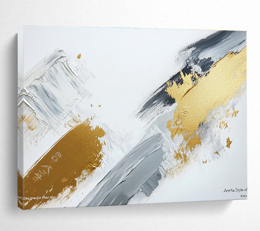 Gold, Gray and White Strokes Art for Chic Home Office & High - End Café Lounge SC293