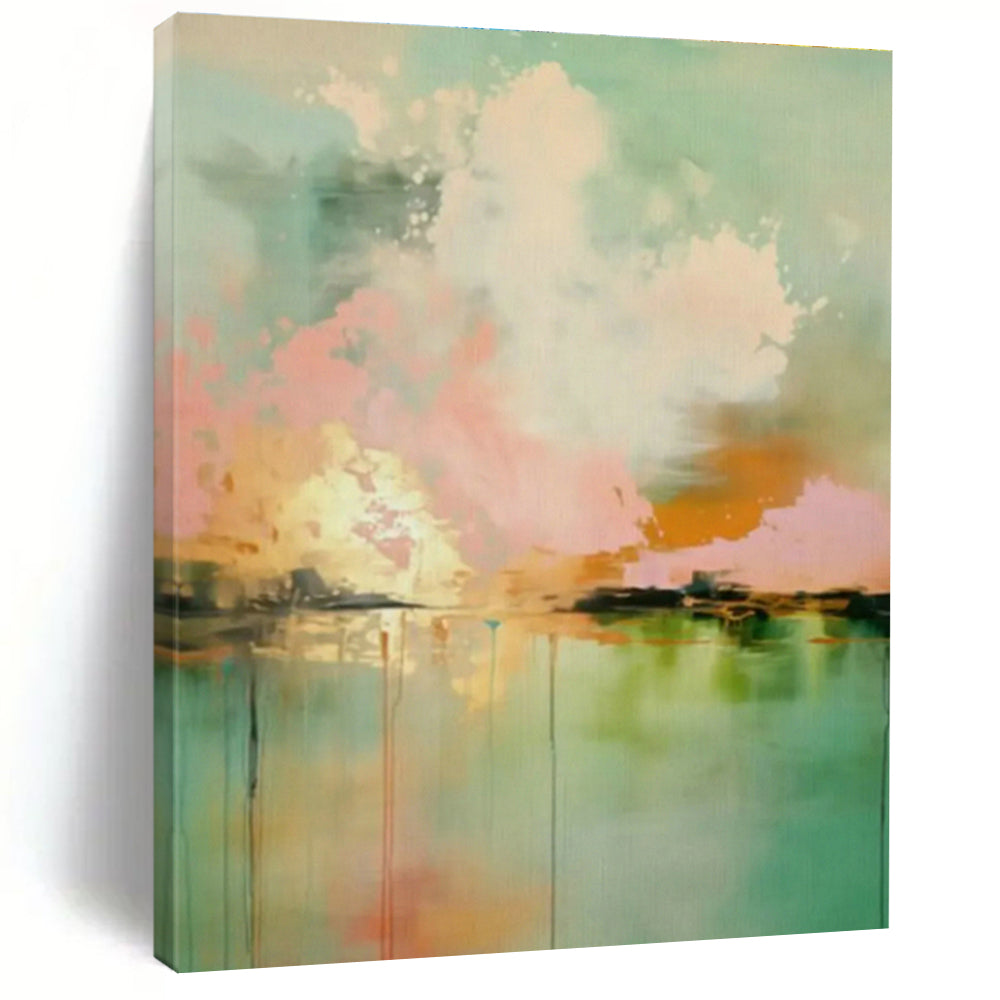 Pink - Green Abstract Landscape Art for Scandinavian Bedroom & Art Gallery Lounge DLZ1001