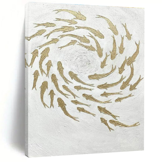 Golden Fish Swirl Art for Feng Shui - themed Home & Luxury Restaurant DLZ2244