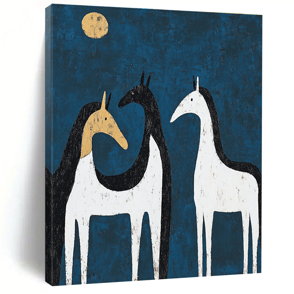 Whimsical Blue Horses Art for Kids' Room & Garden Shed STSC072
