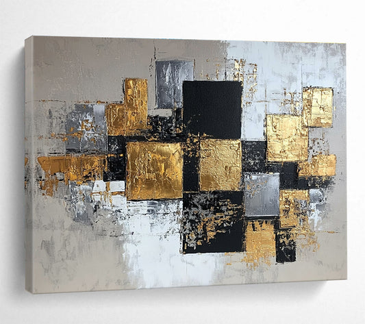 Gold, Silver and Black Abstract Art for Luxury Hotel Suite & Upscale Office SC318