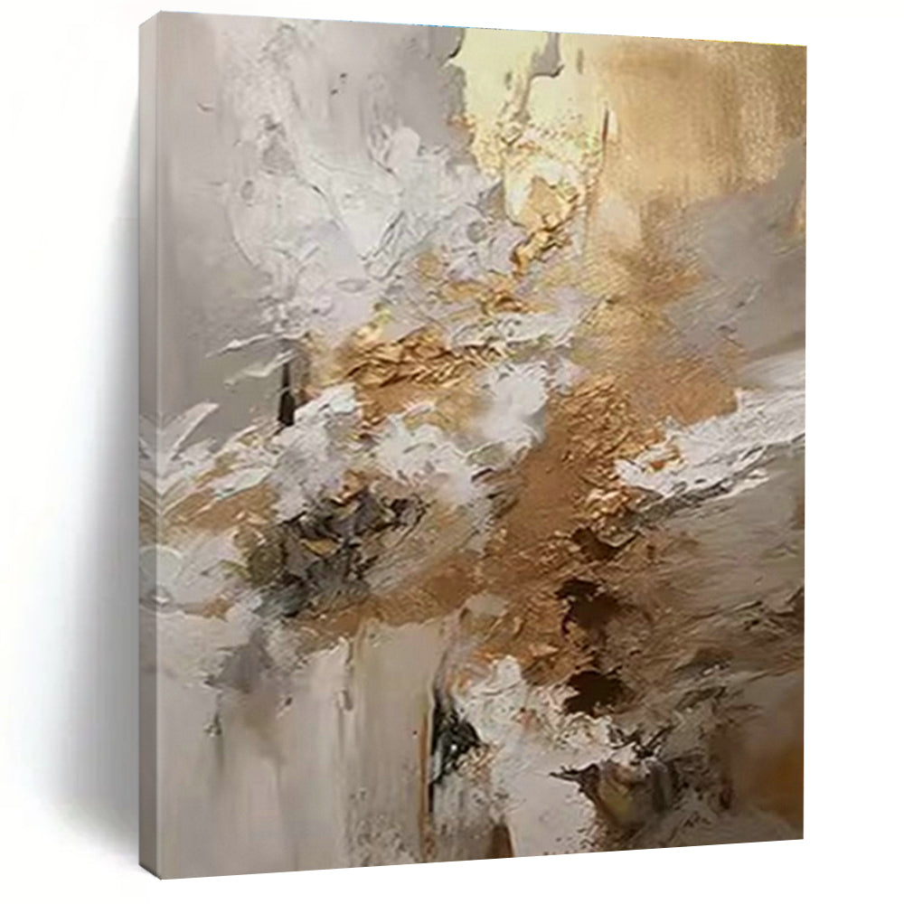 White - Gold - Brown Abstract Art for Luxury Hotel Suite & High - End Restaurant DLZ1253
