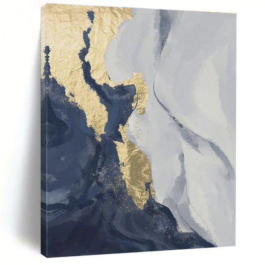 Gold and Blue Abstract Map Art for Luxury Travel Agency & Coastal Home Office DLZ2214