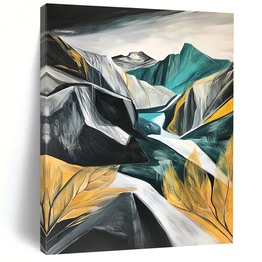 Abstract Mountain Landscape with River for Adventure - Themed Lodge & Modern Art Gallery STSC191