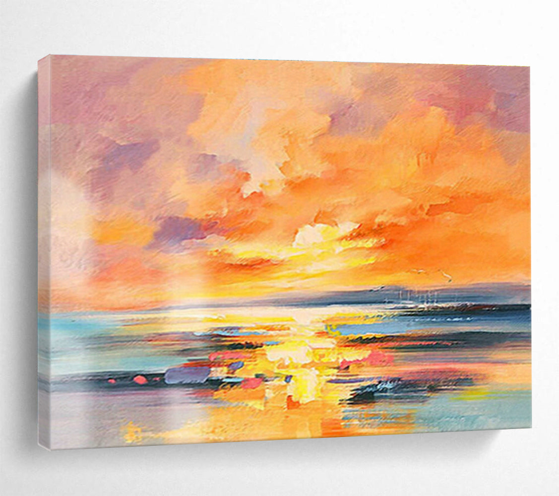 Vivid Seaside Sunset Abstract Art for Coastal - Themed Living Room DLZ2803