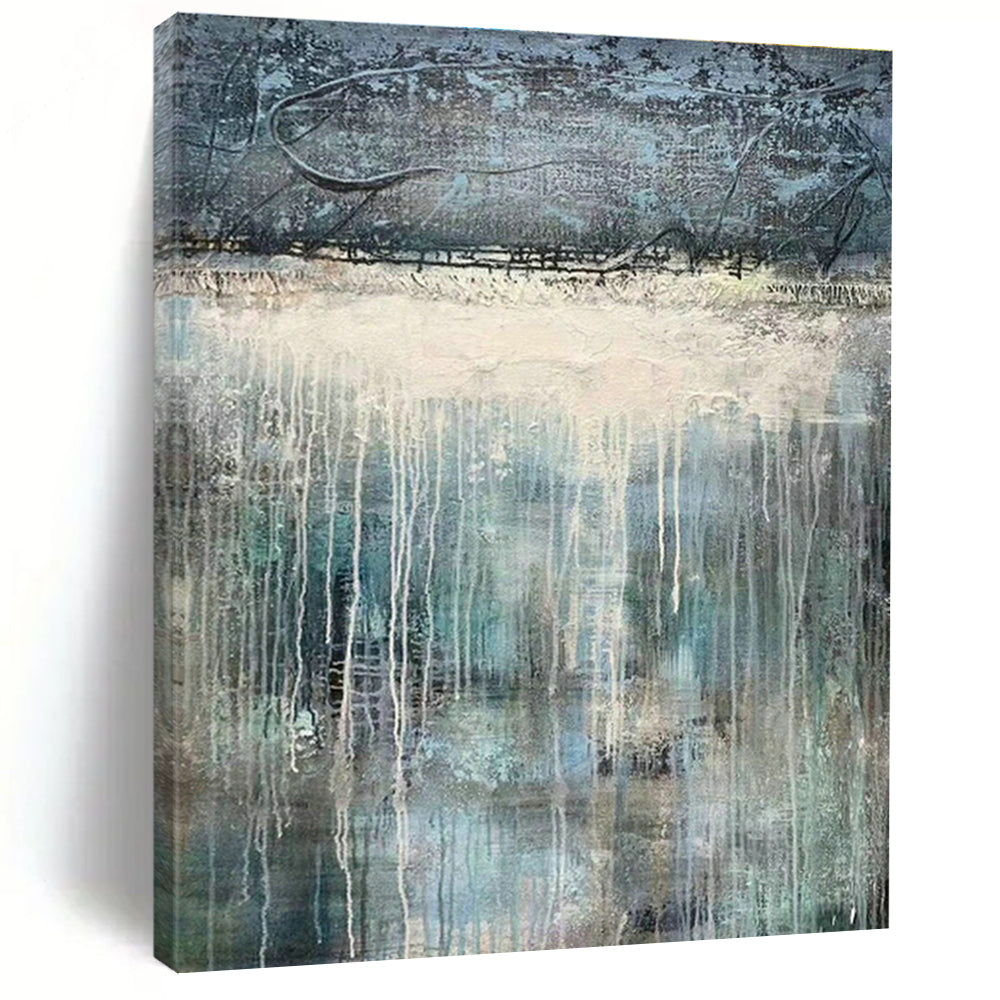 Blue - White Drip Abstract Art for Bohemian - Style Gallery & Serene Meditation Room DLZ0764