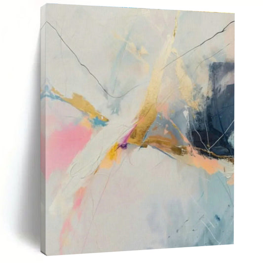 Gold - Pink Abstract Line Art for Modern Office Reception & Luxury Boutique DLZ1002