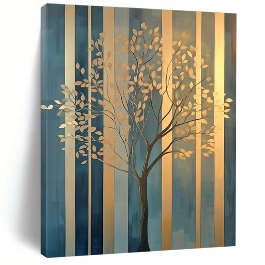 Golden Tree on Striped Background Art for Luxury Home Office & Elegant Dining Room STSC1117