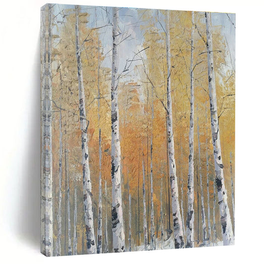 Golden Autumn Birch Forest Oil Painting for Country Villa & Fall Festival Venue DLZ1306