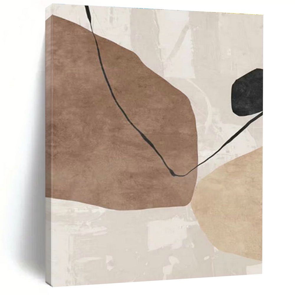 Beige and Black Abstract Forms Art for Minimalist Bedroom & Contemporary Art Lounge DLZ2219