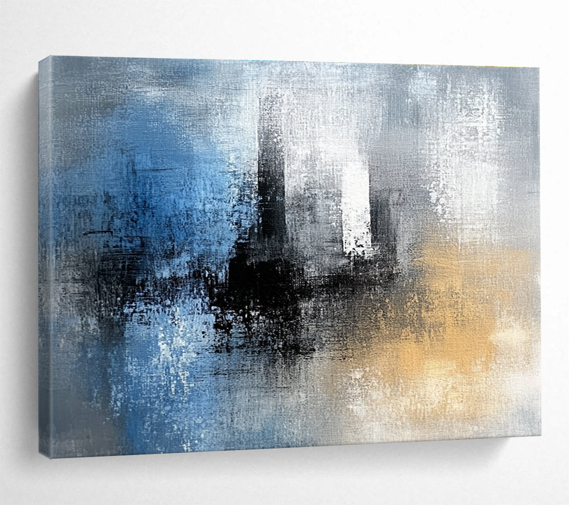 Blue - Gray Abstract Cityscape Art for Urban Loft & Minimalist Café SC032