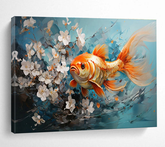 Goldfish & White Flowers Art for Asian - Inspired Tea House Interiors DLZ3148