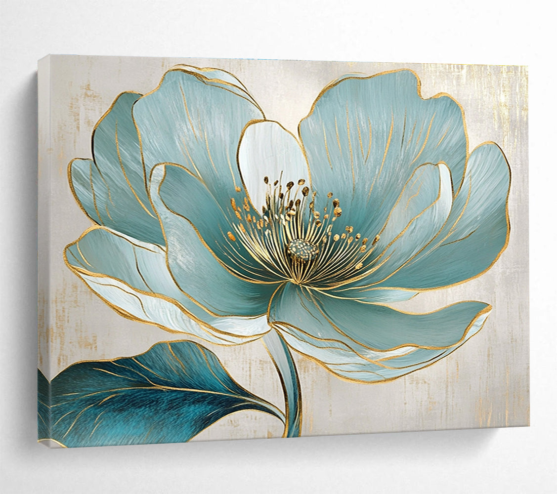 Blue Flower with Gold Accents Art for Luxury Home Bedroom & High - End Spa SC423